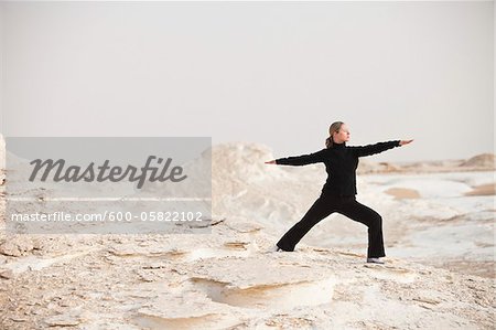 Woman Practicing Yoga, White Desert, Farafra, New Valley Governorate, Egypt