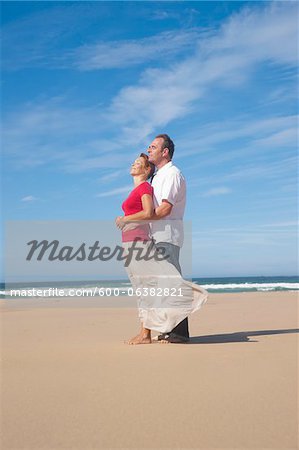 Mature Couple Hugging on the Beach, Camaret-sur-Mer, Crozon Peninsula, Finistere, Brittany, France