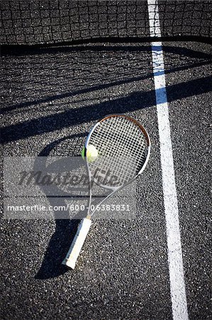 Tennis Racquet and Ball on Court, Vancouver, British Columbia, Canada