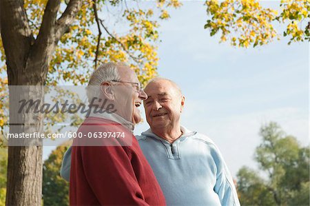 Senior Men Talking Outdoors in Autumn, Lampertheim, Hesse, Germany