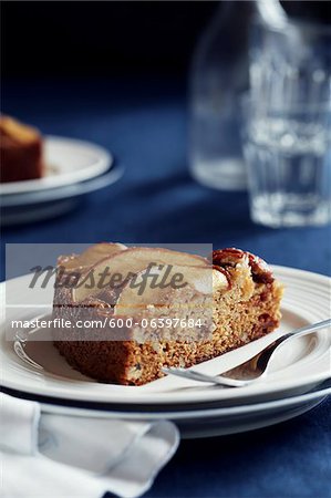 Close-up of Slice of Apple Walnut Cake