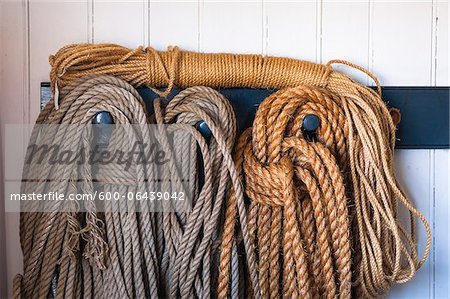 Close-up of Coiled Ropes Hanging on Hooks, Citadel Hill, Halifax