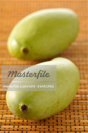Close-up of Two Green Mangoes