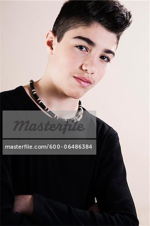 Head and Shoulders Portrait of Boy in Studio