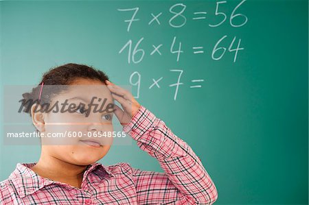 Girl Thinking in Classroom, Baden-Wurttemberg, Germany