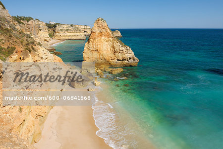 Rock Formations at Praia da Marinha and Atlantic Ocean, Lagoa, Algarve, Portugal