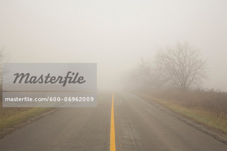 Two Lane Highway in Fog, Town of Mount Albert, Ontario, Canada Two Lane Highway in Fog, Town of Mount Albert, Ontario, Canada