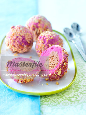 Rasberry Chocolate Ice Cream Balls, Studio Shot Rasberry Chocolate Ice Cream Balls, Studio Shot