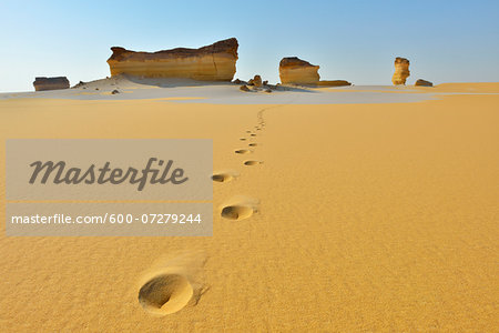 Footprints in Desert Landscape, Matruh Governorate, Libyan Desert, Sahara Desert, Egypt, Africa