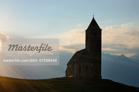 Backlit St Kathrein Church near Hafling, South Tyrol, Trentino-Alto Adige, Italy
