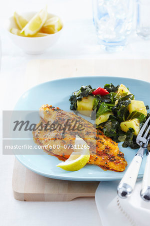 Fish Fillet with Spiced Collards, Studio Shot