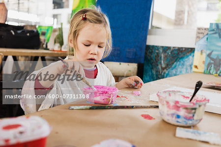 Portrait of Girl Painting in Classroom