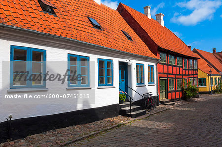 Typical painted houses and Cobblestone Street, Aeroskobing Village, Aero Island, Jutland Peninsula, Region Syddanmark, Denmark, Europe Typical painted houses and Cobblestone Street, Aeroskobing Village, Aero Island, Jutland Peninsula, Region Syddanmark, Denmark, Europe
