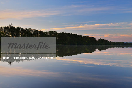 Clouds Reflected in River in Morning in Spring, Obernburg, River Main, Untermain, Spessart, Franconia, Bavaria, Germany