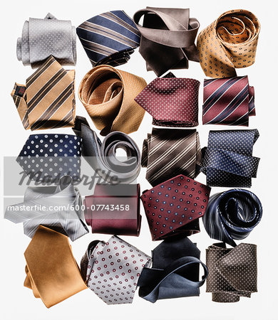 Variety of Colorful Neckties in Rolls, Studio Shot