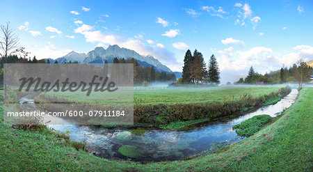 Landscape of the highest Mountain in Germany (Zugspitze) in the distance, on an early morning in autumn, view from Tirol, Austria