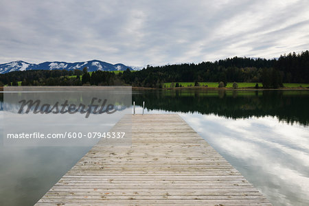 Wooden Jetty in Lake, Illasbergsee, Halblech, Bavaria, Germany