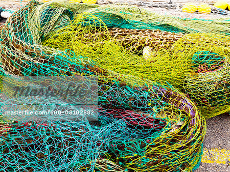 Colourful Fishnets, Cala Ratjada, Majorca, Balearic Islands, Spain