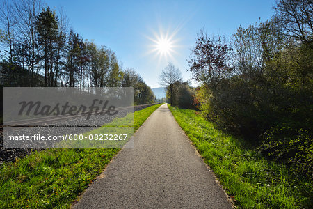 Cycle Path with Sun in Spring, Faulbach, Churfranken, Spessart, Miltenberg-District, Bavaria, Germany