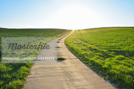 Road through Field with Sun, Helmstadt, Franconia, Bavaria, Germany