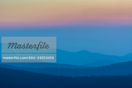 Low Mountain Landscape with Horizon Lines at Dusk, Altenau, Harz, Lower Saxony, Germany