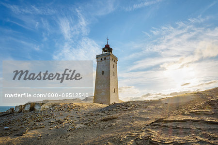 Lighthouse and Dunes Rubjerg Knude with Sun, Lokken, North Jutland, Denmark