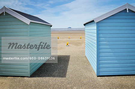 View of Beach Huts, Weston Super Mare, Somerset, England, UK