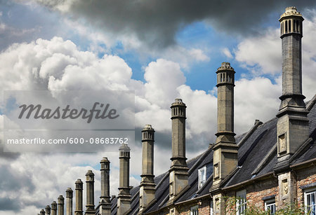 Row of Chimneys on Roofs of Houses, Wells, England, UK Row of Chimneys on Roofs of Houses, Wells, England, UK