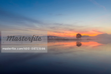 Landscape Reflecting in Lake at Dawn, Drei Gleichen, Ilm District, Thuringia, Germany