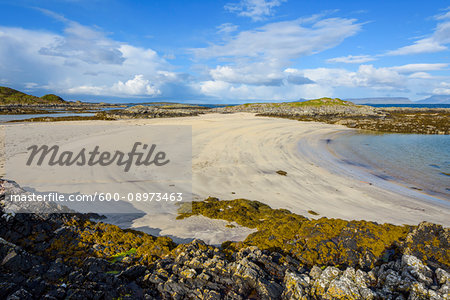 Scottish Coast With Sandy Beach In Spring At The Port Of Mallaig