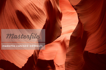 Sandstone cliff walls of a slot canyon in Lower Antelope Canyon near Page, Arizona, USA