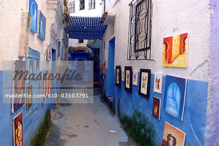 Morocco, Chefchaouen, medina, exhibition of paintings