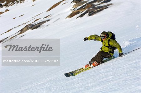 A man skiing at Okstindarne, Norway.