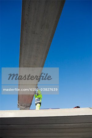 A building worker at a building site, Sweden.