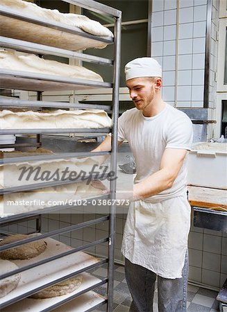 A baker in a bakery, Sweden.