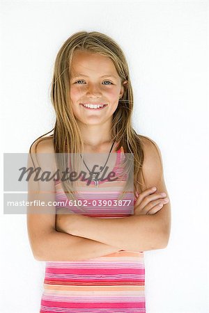 Portrait of a blond smiling girl, Switzerland.