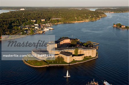 Aerial view of castle on island
