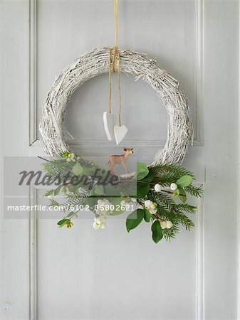 Close up of Christmas wreath on door