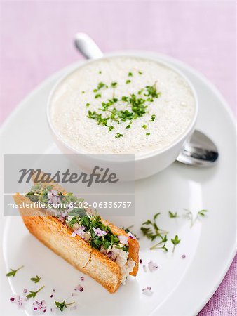 Red onion soup with sandwich