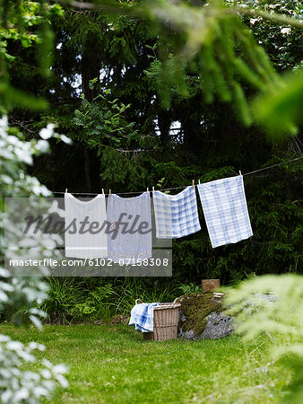Laundry on clothes line in garden