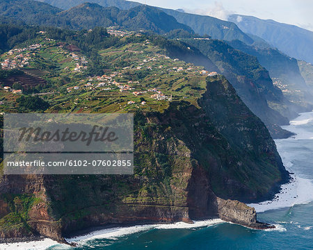 Buildings on rocky coast, Madeira, Portugal