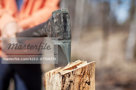 Mid adult man chopping wood, Sweden