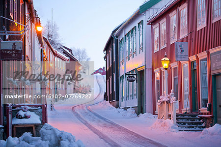 Wooden houses at winter