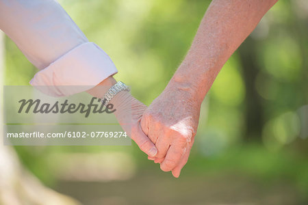 Senior couple holding hands, close-up