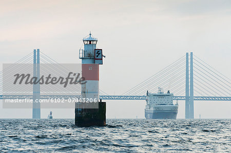 Ferry on sea, Oresund bridge in background