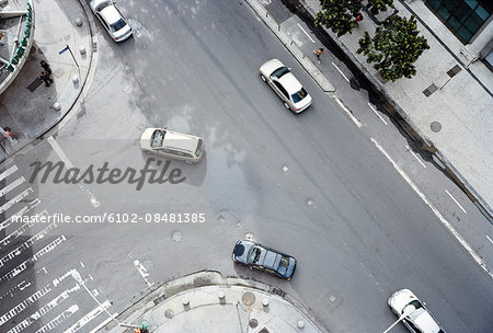 Aerial view of cars on street