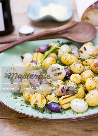 Roasted vegetables on a plate, Sweden.