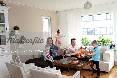Happy family in living room