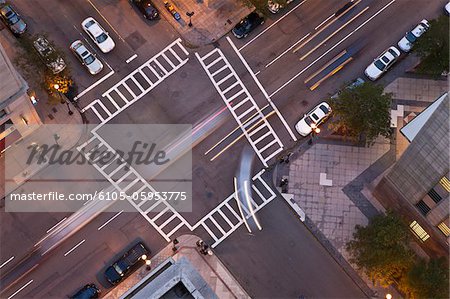High angle view of intersection of Berkeley Street and St. James Avenue, Back Bay, Boston, Massachusetts, USA