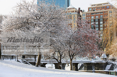 City view after snow storm in Boston, Suffolk County, Massachusetts, USA